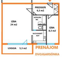 prenájom 2garzónky, oproti konečnej električiek, Jungmannova 20, Bratislava-Petržalka - pôdorys