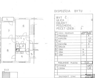 74m2, orientácia sever/juh, 3-izb. sídl. Juh. 82.500€