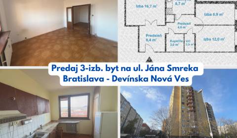 PONÚKAME NA PREDAJ 3-IZB. BYT NA ULICI JÁNA SMREKA, BRATISLAVA - DNV.